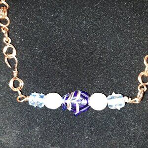 Handmade Copper Necklace with blue handmade Indian beads